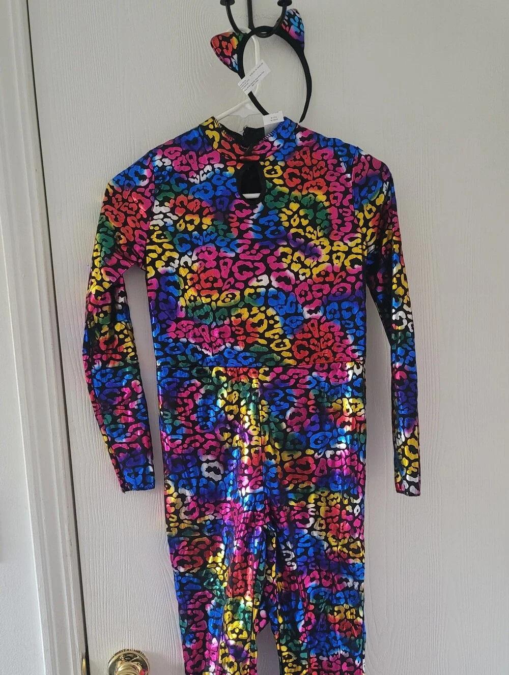 Kid UNISEX Wild Cat Rainbow Foil Leopard Halloween Costume Jumpsuit Size 8